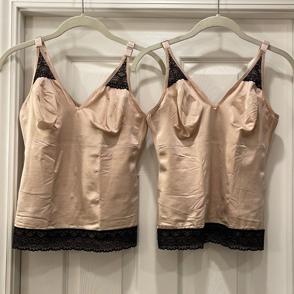 2 Ruby Ribbon Pin-Up camis - nude with black lace - size 34 Level 4 Support